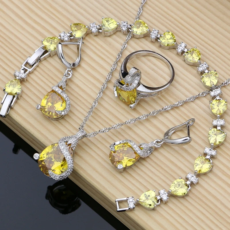 925 Sterling Silver Jewelry Sets Yellow CZ Stones for Bride Women Earring Rings Bracelet Fashion Decoration Wedding Jewelry
925 Sterling Silver Jewelry Sets Yellow CZ Stones for Bride Women Earring Rings Bracelet Fashion Decoration Wedding Jewelry