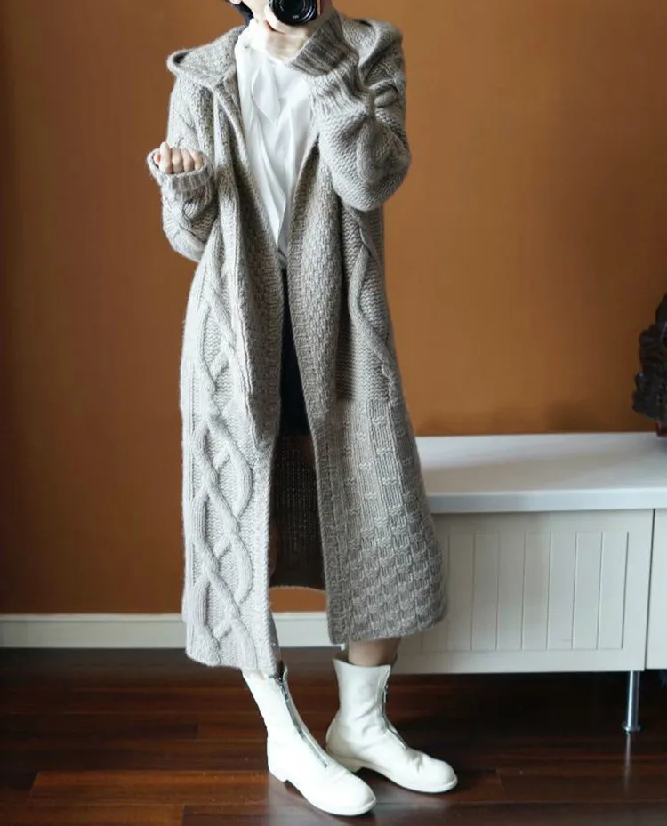 Hooded Cardigan Female Autumn Winter Women Sweater Coat Long Knitwear Women Clothing Loose Sweater Coat Famale
Hooded Cardigan Female Autumn Winter Women Sweater Coat Long Knitwear Women Clothing Loose Sweater Coat Famale