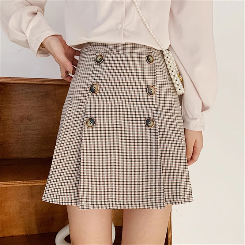 Korean Casual Plaid High Waist Women A-Line Pleated Mini Skirt Spring Office Lady Button Empire Female Above Knee Skirts
Korean Casual Plaid High Waist Women A-Line Pleated Mini Skirt Spring Office Lady Button Empire Female Above Knee Skirts
