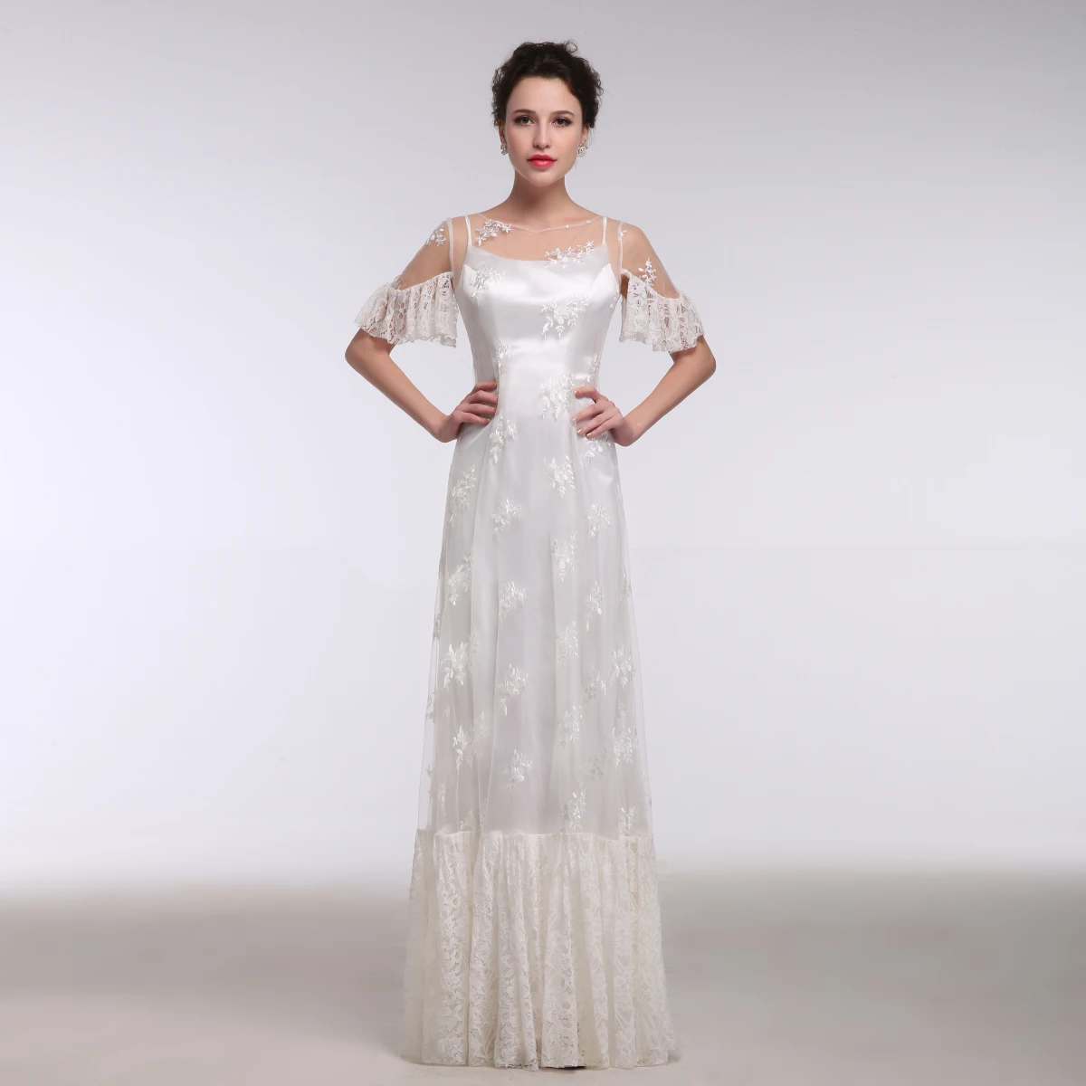 Spaghetti Short Sleeve Column Prom Dresses Lace Spaghetti Women's Floor Lenght Evening Gowns
Spaghetti Short Sleeve Column Prom Dresses Lace Spaghetti Women's Floor Lenght Evening Gowns