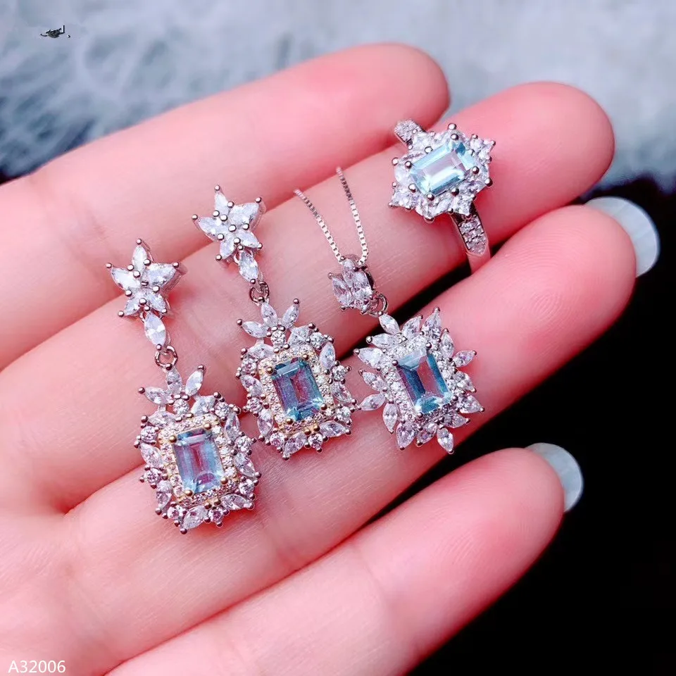 925 sterling silver natural aquamarine ring pendant earrings 3 piece suit female models translucent pure Girl's Birthday Gift
925 sterling silver natural aquamarine ring pendant earrings 3 piece suit female models translucent pure Girl's Birthday Gift