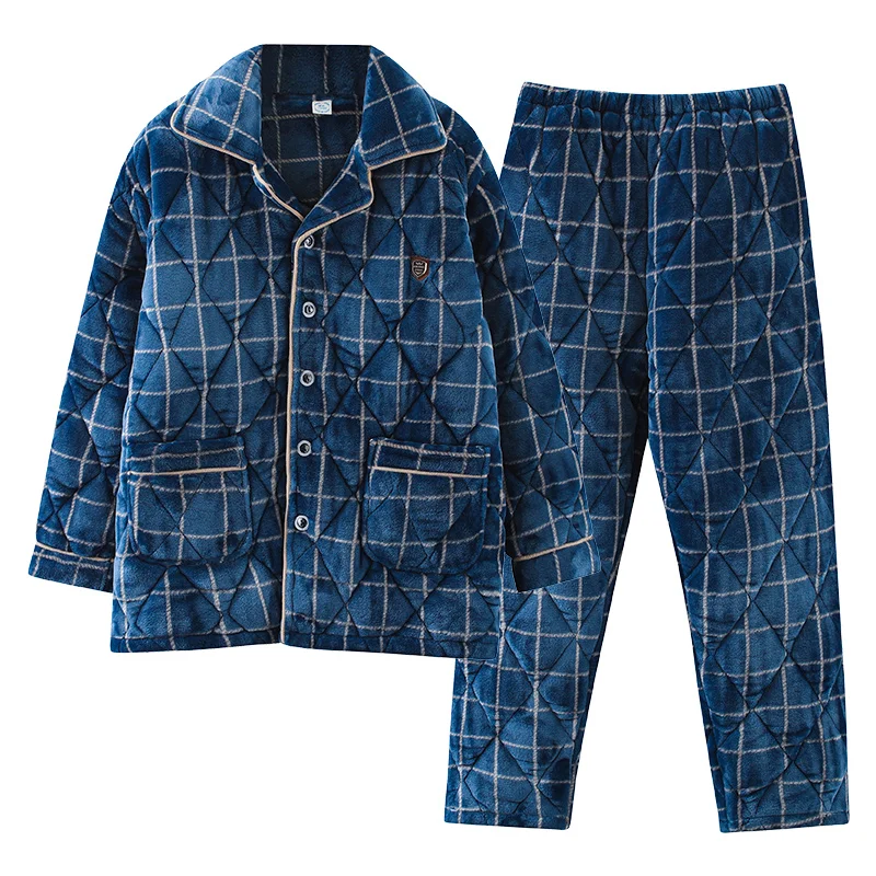 Winter Thick Warm Men Clip Cotton Pajamas Striped Sleepwear Suit Long Sleeve Turn-down Collar Cardigan Male Homewear
Winter Thick Warm Men Clip Cotton Pajamas Striped Sleepwear Suit Long Sleeve Turn-down Collar Cardigan Male Homewear