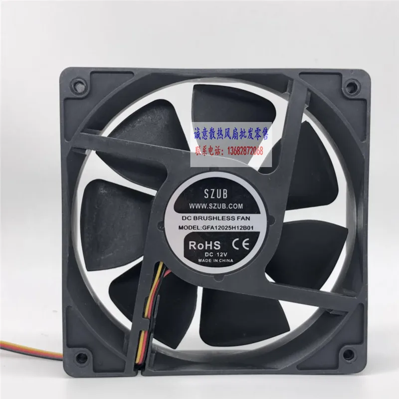 SZUB GFA12025H12B01 DC 12V 120x120x25mm 3-Wire Server Cooling Fan
SZUB GFA12025H12B01 DC 12V 120x120x25mm 3-Wire Server Cooling Fan