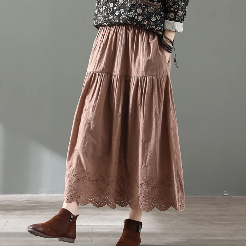 Spring Summer Women Mori Girl Double-Layer Cotton Skirt Solid Color Hollow Casual Elastic Waist Female Medium-Length Skirts Z166
Spring Summer Women Mori Girl Double-Layer Cotton Skirt Solid Color Hollow Casual Elastic Waist Female Medium-Length Skirts Z166