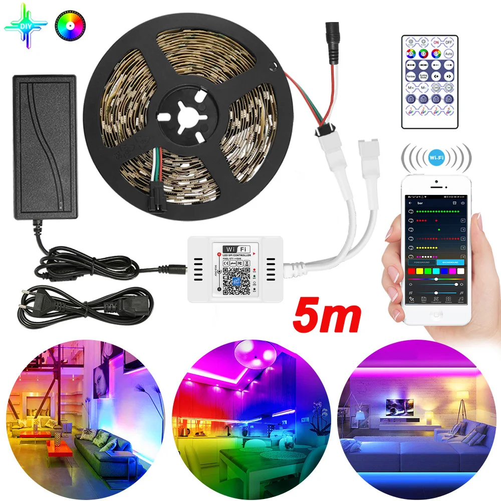 5m 5050 LED Strip Light WIFI BT Controller Waterproof Background Night Light Decoration Ribbon Flexible Strips Lamp Decor String
5m 5050 LED Strip Light WIFI BT Controller Waterproof Background Night Light Decoration Ribbon Flexible Strips Lamp Decor String
