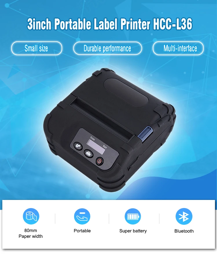 3inch Advanced Wireless Mini Bluetooth Shipping Label Android Thermal Printer HCC-L36
3inch Advanced Wireless Mini Bluetooth Shipping Label Android Thermal Printer HCC-L36