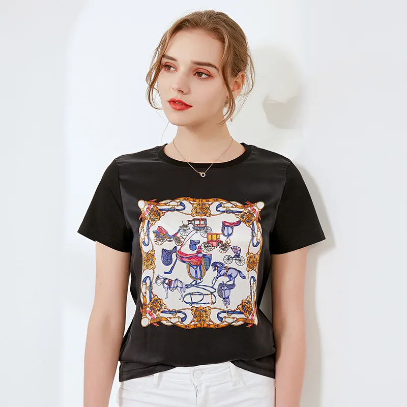 New Silk Printed Short Sleeve T-shirt Loose Straight Tube Silk Cotton Knitted Women's T-shirt
New Silk Printed Short Sleeve T-shirt Loose Straight Tube Silk Cotton Knitted Women's T-shirt
