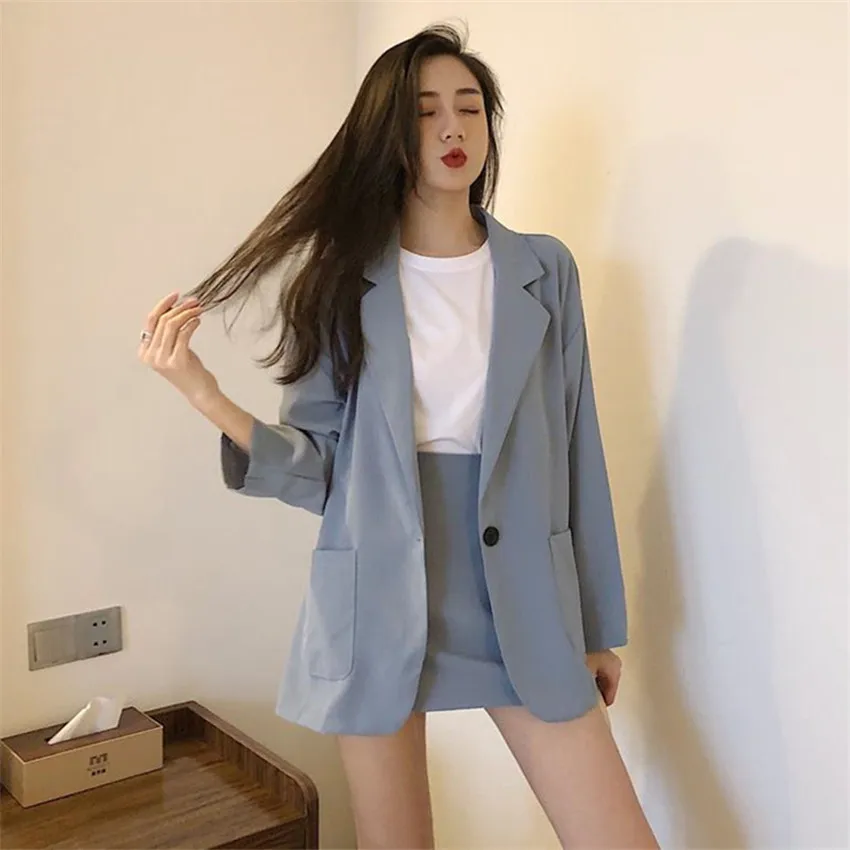 New Loose Lady Midi Long Blazers Summer Two Piece Women Blue Chiffon Blazer + Skirt Formal Suits Thin Sun Protection Coat WZ1173
New Loose Lady Midi Long Blazers Summer Two Piece Women Blue Chiffon Blazer + Skirt Formal Suits Thin Sun Protection Coat WZ1173