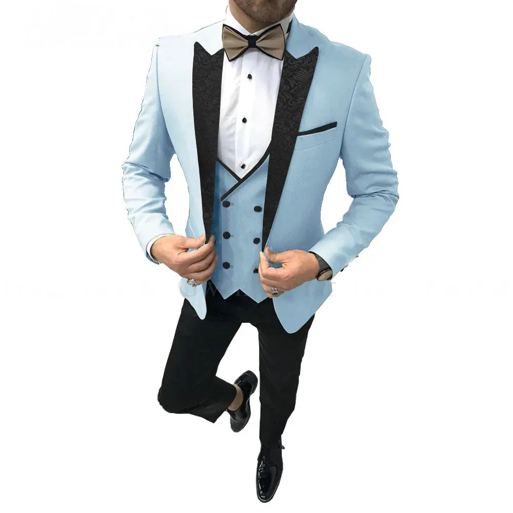 2020 Fashion Light Blue Groom Tuxedos Men wedding Suits Peaked Lapel Best Man Blazer 3 Pieces Groomsmen Evening Prom Party Suits
2020 Fashion Light Blue Groom Tuxedos Men wedding Suits Peaked Lapel Best Man Blazer 3 Pieces Groomsmen Evening Prom Party Suits
