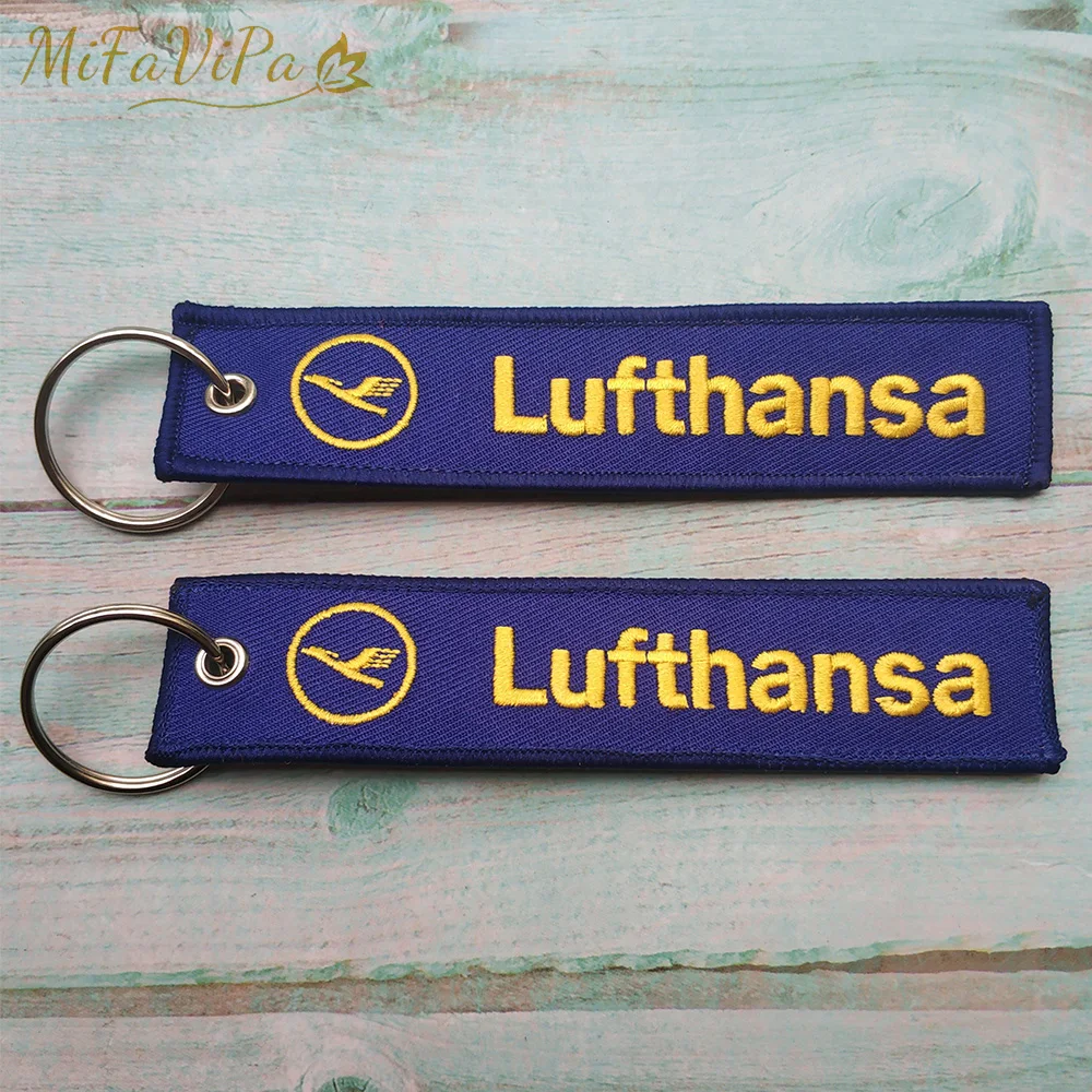 Wholesale 50 PCS Blue Lufthansa with Gold Keychain Fashion Trinket Strap Embroidery Aviation Key Chain for Men Gift Luggage Tag
Wholesale 50 PCS Blue Lufthansa with Gold Keychain Fashion Trinket Strap Embroidery Aviation Key Chain for Men Gift Luggage Tag