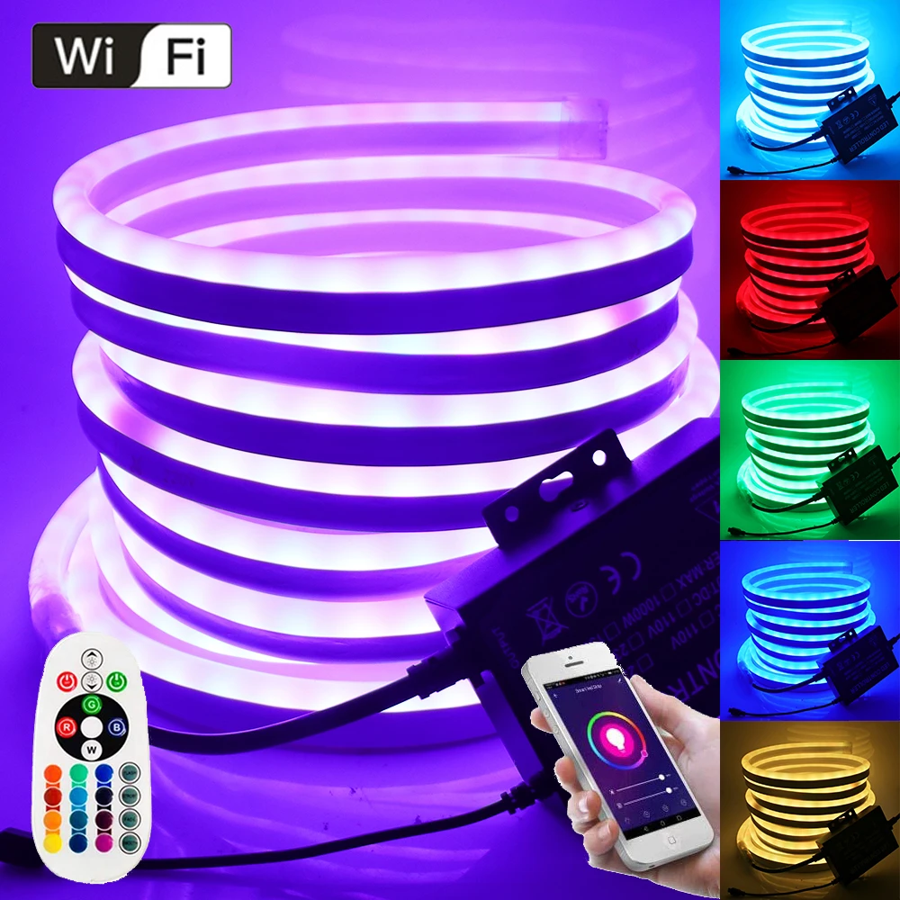 WIFI RGB Neon Strip Waterproof 220V EU AU UK 110V US Indoor Outdoor Home Decoration Flexible Tape Ribbon 5050 LED Strip Light
WIFI RGB Neon Strip Waterproof 220V EU AU UK 110V US Indoor Outdoor Home Decoration Flexible Tape Ribbon 5050 LED Strip Light