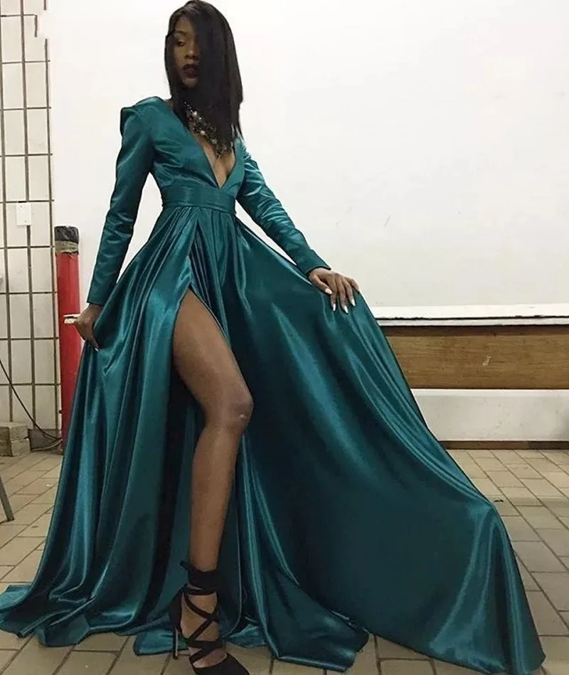 2024 Hunter Green Evening Dress V-Neck Long Sleeves Silk Satin Prom Party Gown Sexy Robe De Soiree
2024 Hunter Green Evening Dress V-Neck Long Sleeves Silk Satin Prom Party Gown Sexy Robe De Soiree