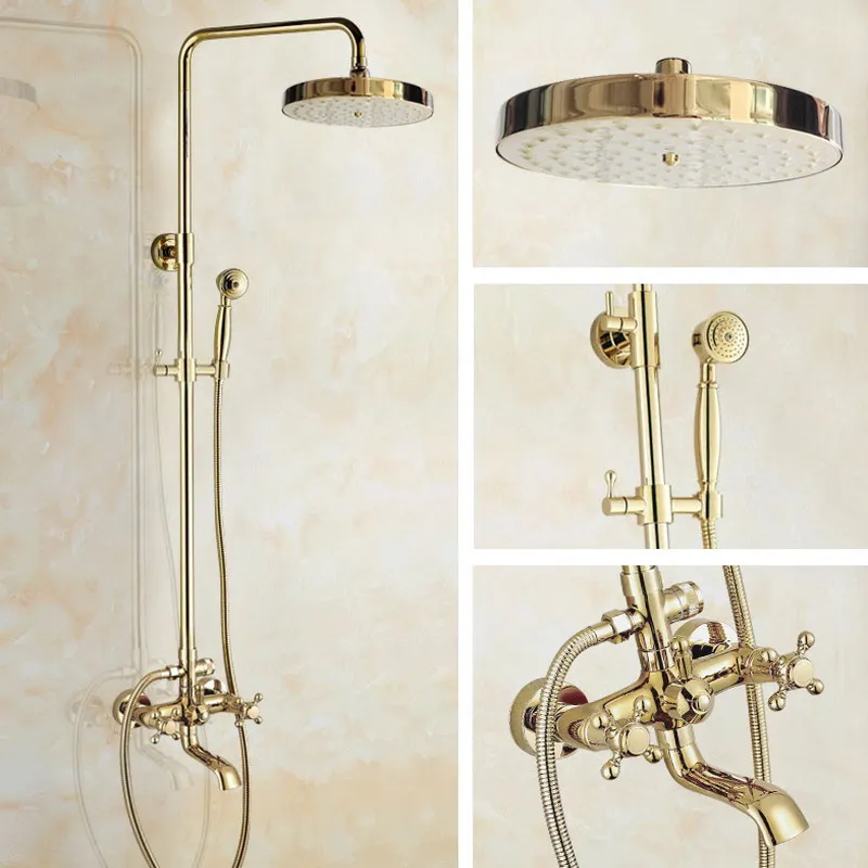 Gold Color Brass Two Cross Handles Wall Mounted Bathroom Rain Shower Head Bath Tub Faucet Set Telephone Shape Hand Spray mgf385
Gold Color Brass Two Cross Handles Wall Mounted Bathroom Rain Shower Head Bath Tub Faucet Set Telephone Shape Hand Spray mgf385