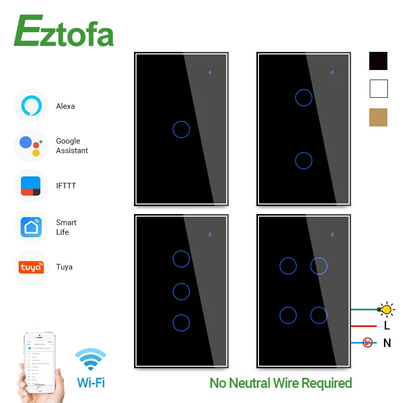 Eztofa Smart Wifi Touch Wall Light Switch, No Neutral Wire, APP Remote Home Drive,Works with Alexa Google ,1/2/3/4 Gang
Eztofa Smart Wifi Touch Wall Light Switch, No Neutral Wire, APP Remote Home Drive,Works with Alexa Google ,1/2/3/4 Gang