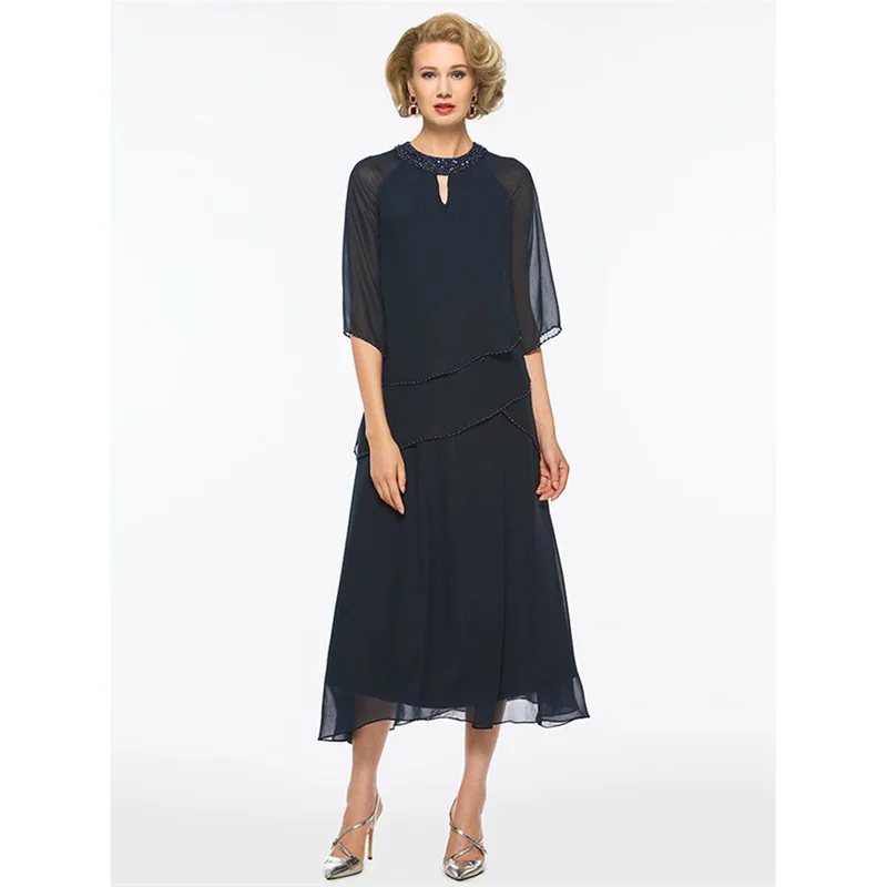 Elegant Mother of The Bride Dresses O-neck Beading Three Quarter Sleeves Formal Evening Gown A-line Mother Dress for Wedding
Elegant Mother of The Bride Dresses O-neck Beading Three Quarter Sleeves Formal Evening Gown A-line Mother Dress for Wedding