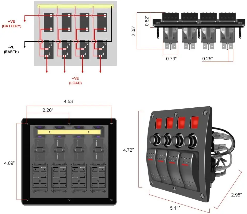 ON/OFF 4 Gang Switch Panel Toggle Switch Air Switch Single Light DC 12/24V Waterproof RV Yacht Marine Boat Ship Car
ON/OFF 4 Gang Switch Panel Toggle Switch Air Switch Single Light DC 12/24V Waterproof RV Yacht Marine Boat Ship Car