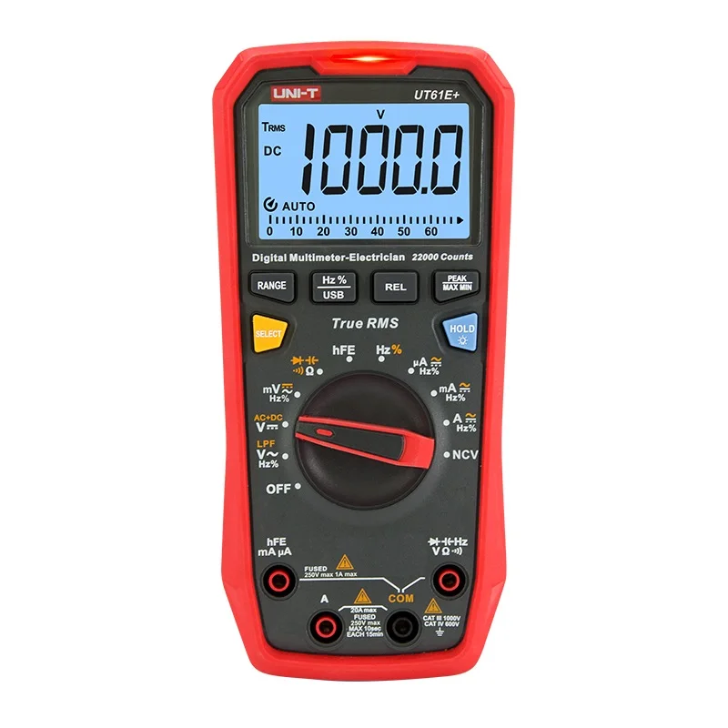 UNI-T True RMS Digital Multimeter Auto Range 6000counts Multi Tester AC/DC Capacitor Freq Test USB Connect UT61E+/UT61B+/UT61D+
UNI-T True RMS Digital Multimeter Auto Range 6000counts Multi Tester AC/DC Capacitor Freq Test USB Connect UT61E+/UT61B+/UT61D+