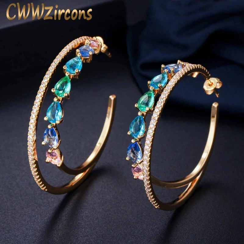 Женские серьги-кольца CWWZircons, большие круглые серьги с радужным кубическим цирконием и золотым покрытием, массивные ювелирные изделия, CZ562
Женские серьги-кольца CWWZircons, большие круглые серьги с радужным кубическим цирконием и золотым покрытием, массивные ювелирные изделия, CZ562