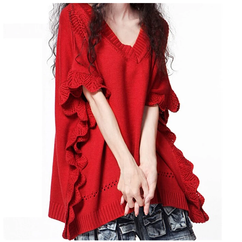 2022 New V-neck Female Retro Hollow Ruffled Sweater Loose Knit Bat Pullover Cloak Jacket Tide
2022 New V-neck Female Retro Hollow Ruffled Sweater Loose Knit Bat Pullover Cloak Jacket Tide