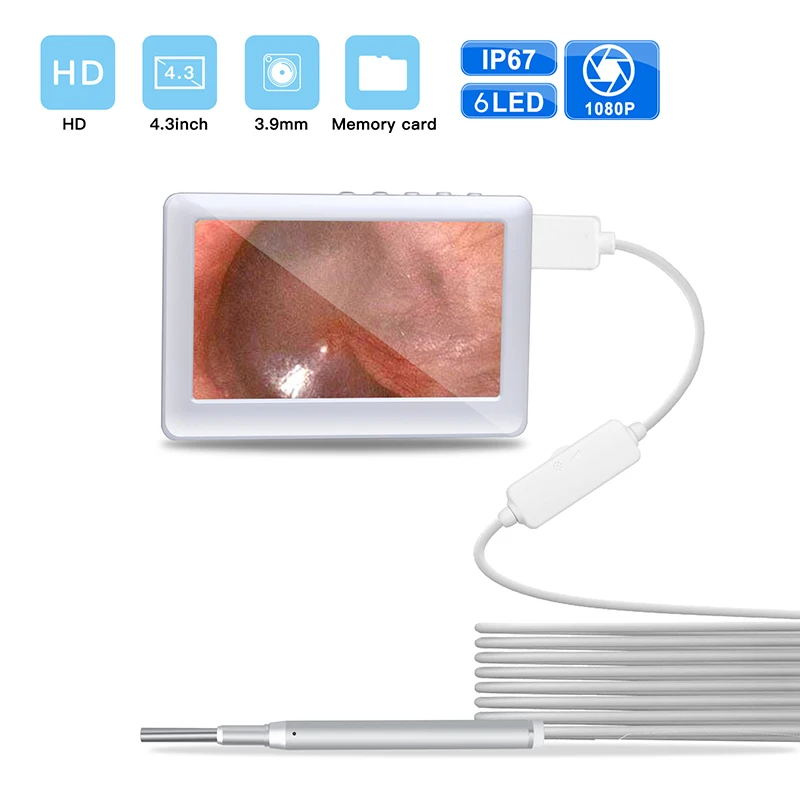 3.9mm HD1080P Digital Otoscope 4.3 inch LCD Screen Ear Scope Endoscope Visual Ear Spoon With 6 LED Ear Health Care Cleaning Tool
3.9mm HD1080P Digital Otoscope 4.3 inch LCD Screen Ear Scope Endoscope Visual Ear Spoon With 6 LED Ear Health Care Cleaning Tool