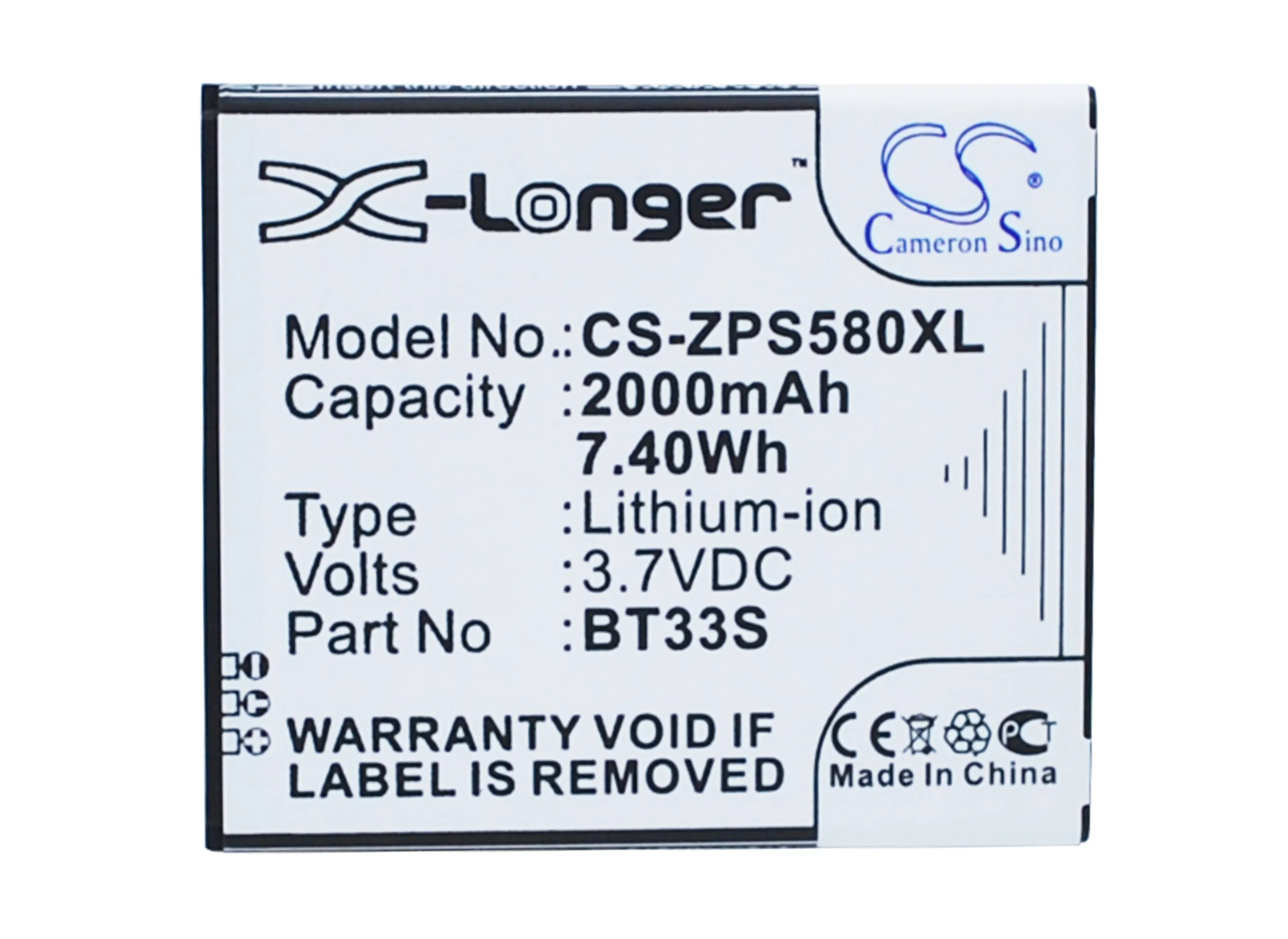 CS 2000 мАч/7.40Wh Аккумулятор для смартфонов ZOPO 6580, ZP580 BT33S
CS 2000 мАч/7.40Wh Аккумулятор для смартфонов ZOPO 6580, ZP580 BT33S