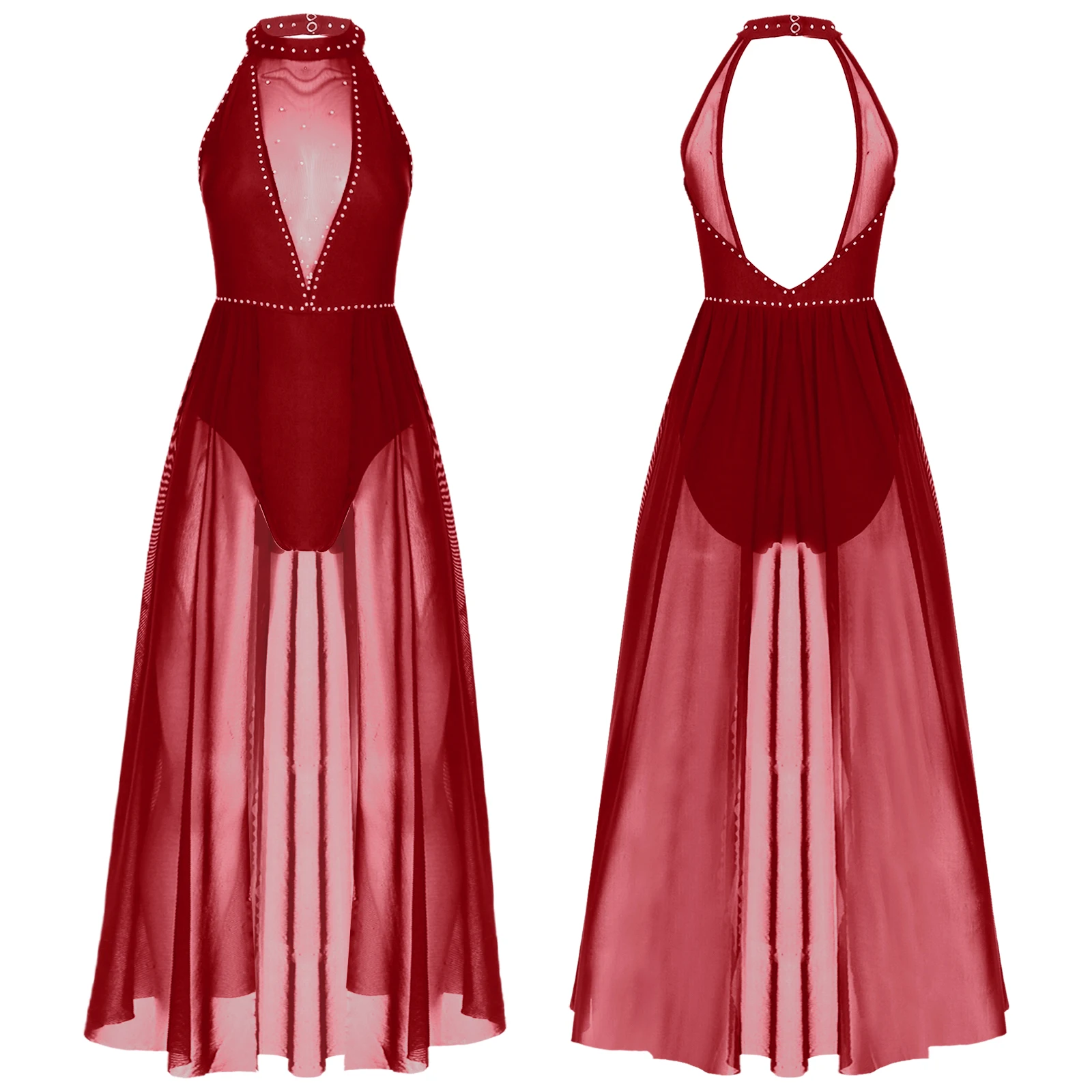 Women Rhinestone Contemporary Lyrical Dance Costume Halter Sheer Mesh Splice Ballet Gymnastics Leotard Stage Performance Dresses
Women Rhinestone Contemporary Lyrical Dance Costume Halter Sheer Mesh Splice Ballet Gymnastics Leotard Stage Performance Dresses