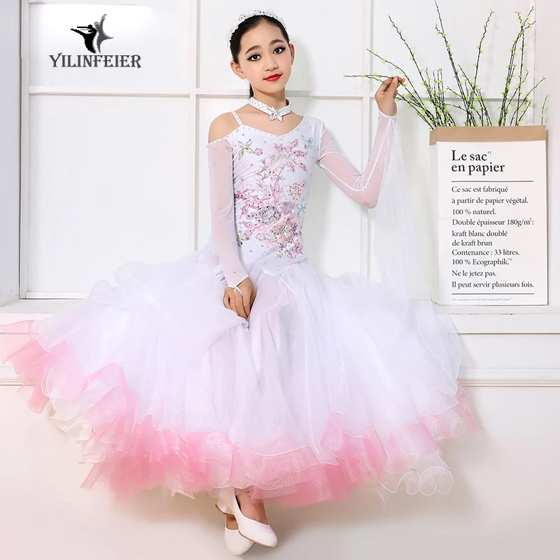 New children's modern dress girls ballroom dancing costumes dress art performances S7020
New children's modern dress girls ballroom dancing costumes dress art performances S7020