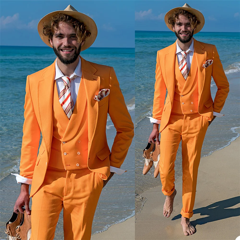 Summer Fashion Men Tuxedos Custom Made Peaked Lapel Pocket Blazer Smart Casual Daily Beach Coat Vocation 3 Pieces Set
Summer Fashion Men Tuxedos Custom Made Peaked Lapel Pocket Blazer Smart Casual Daily Beach Coat Vocation 3 Pieces Set