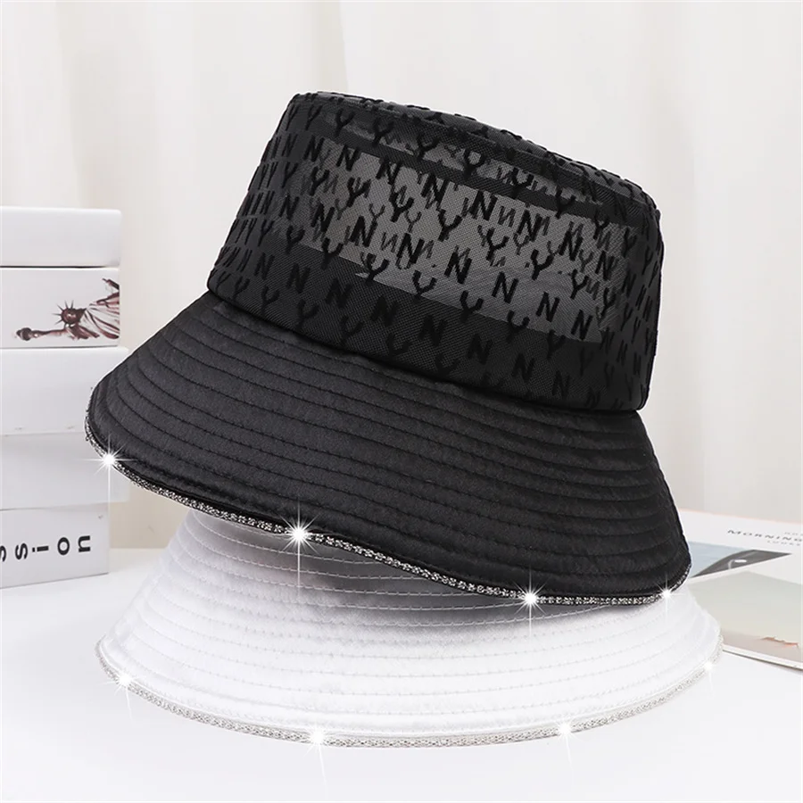 Summer Rhinestone Bucket Hat For Women Net Yarn Solid Color Wide Brim Outdoor Sun Hats Portable Foldable Hats Lady Fashin Caps
Summer Rhinestone Bucket Hat For Women Net Yarn Solid Color Wide Brim Outdoor Sun Hats Portable Foldable Hats Lady Fashin Caps