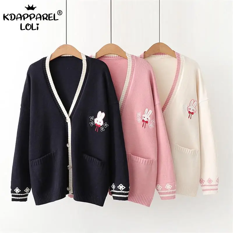 Sweet Girls Cardigan Embroidered Bunny Loose Knit V Neck Long Sleeve Pockets Sweater Jacket Teens Students Women Spring Autumn
Sweet Girls Cardigan Embroidered Bunny Loose Knit V Neck Long Sleeve Pockets Sweater Jacket Teens Students Women Spring Autumn