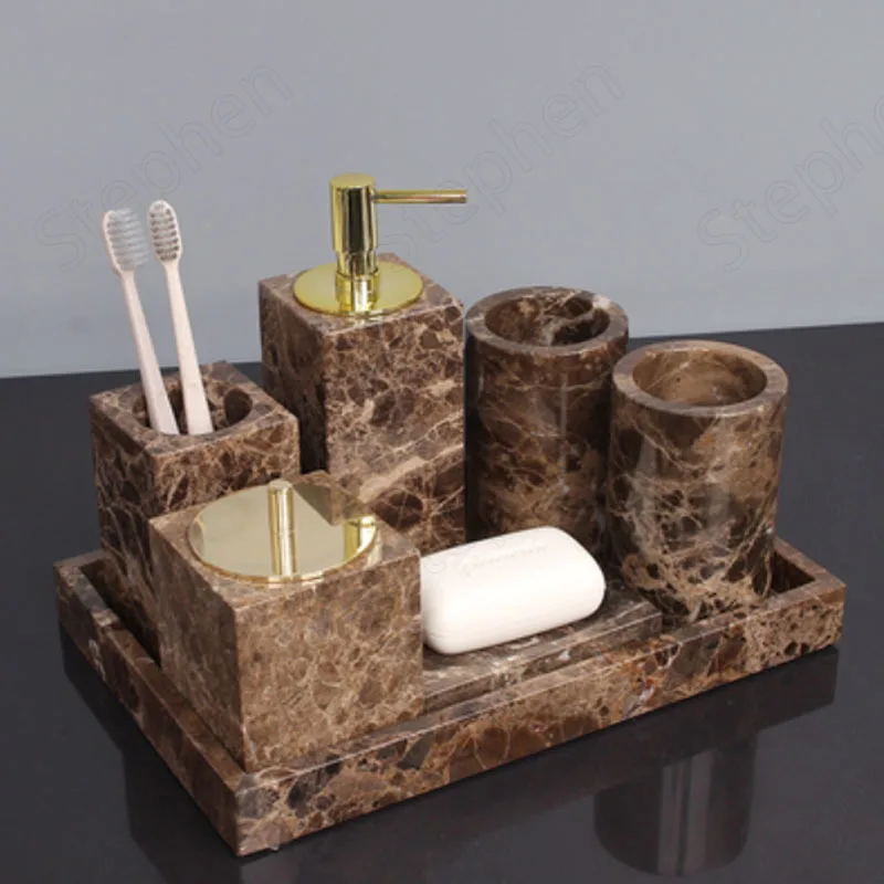 Five Piece Set Natural Marble Bathroom Decoration Accessories European Modern Coffee Color Toothbrush Holder Shower Accessories
Five Piece Set Natural Marble Bathroom Decoration Accessories European Modern Coffee Color Toothbrush Holder Shower Accessories