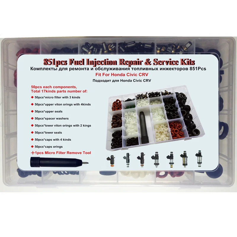 851pcs 17kinds/box Fuel Injector Repair Rebuild Service Kit for Honda Civic Accord CRV Replacement Parts Filter Oring Seal Kits
851pcs 17kinds/box Fuel Injector Repair Rebuild Service Kit for Honda Civic Accord CRV Replacement Parts Filter Oring Seal Kits