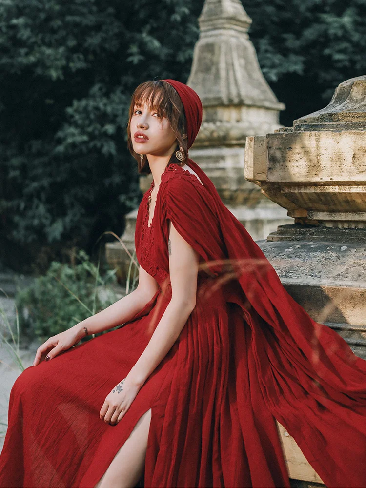 Dresses Women Summer Vintage Elegant Sexy Split Beach Boho Retro Lace V-Neck Cotton Linen Vacation Holiday Red Long Dress
Dresses Women Summer Vintage Elegant Sexy Split Beach Boho Retro Lace V-Neck Cotton Linen Vacation Holiday Red Long Dress