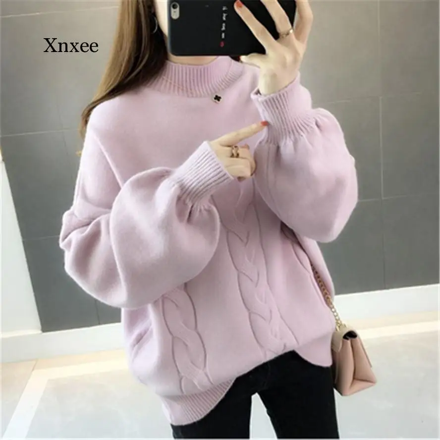 Korean Winter Women Sweater Half Turtleneck Lantern Sleeve Knit Pullover Loose 5XL Fashion Jumper Tops 2020 Pull
Korean Winter Women Sweater Half Turtleneck Lantern Sleeve Knit Pullover Loose 5XL Fashion Jumper Tops 2020 Pull