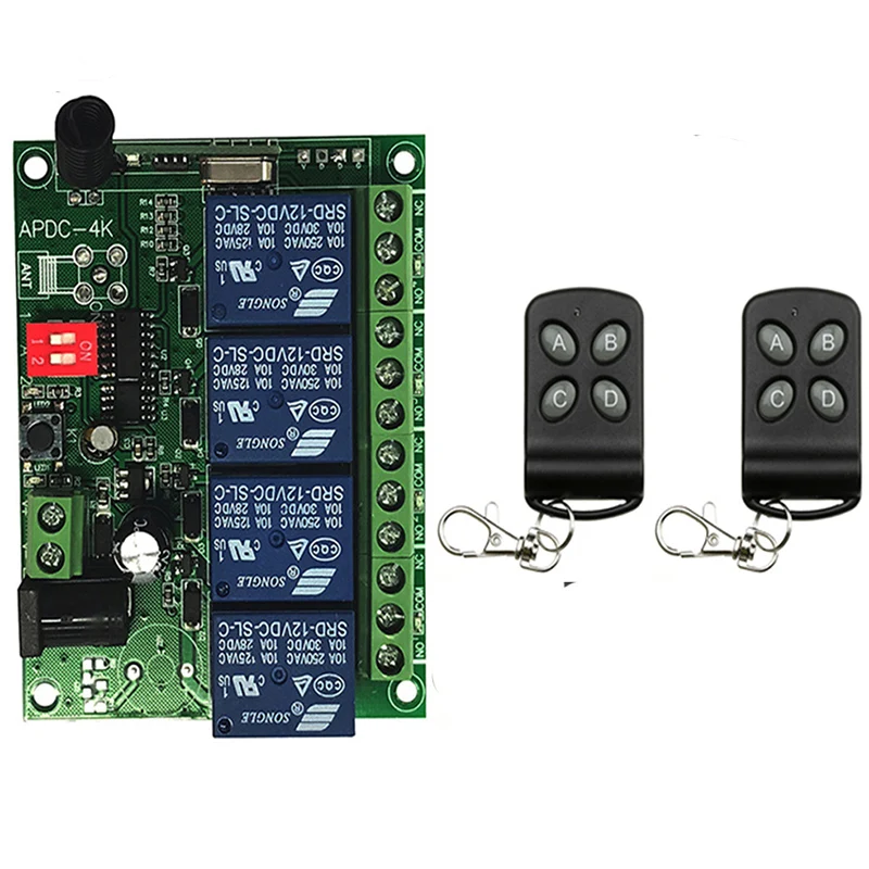 DC 12V 24V 4CH 4 CH 4 Channel 10A Relay RF Wireless Remote Control Switch System 315 MHz 433 MHz Transmitter And Receiver
DC 12V 24V 4CH 4 CH 4 Channel 10A Relay RF Wireless Remote Control Switch System 315 MHz 433 MHz Transmitter And Receiver