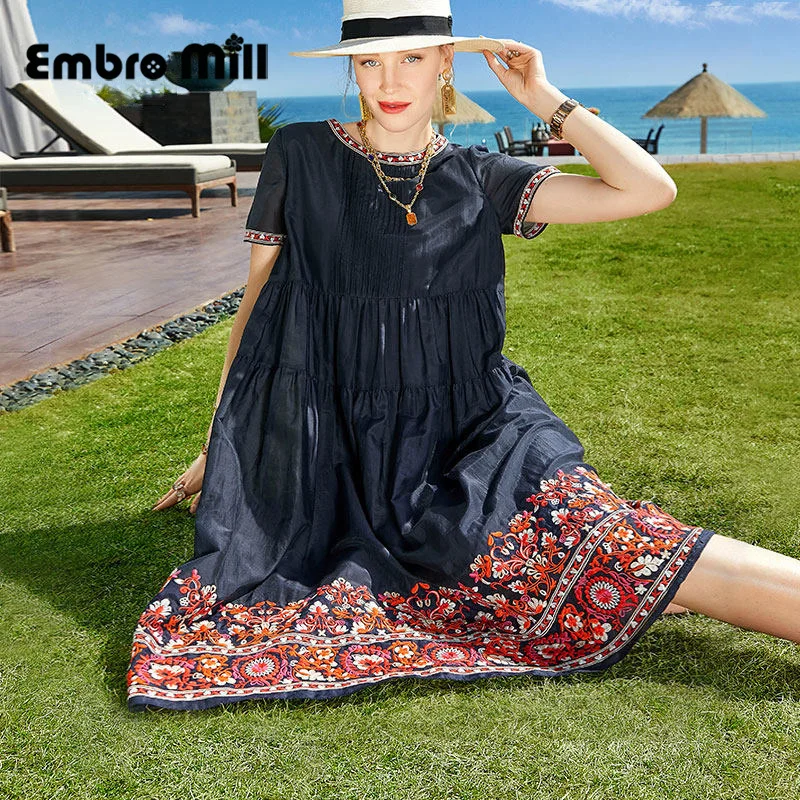 Spring And Summer Female New Loose Mid-Length Silk Embroidery Vintage Style Short Sleeve Holiday A-line Dress S-XL
Spring And Summer Female New Loose Mid-Length Silk Embroidery Vintage Style Short Sleeve Holiday A-line Dress S-XL