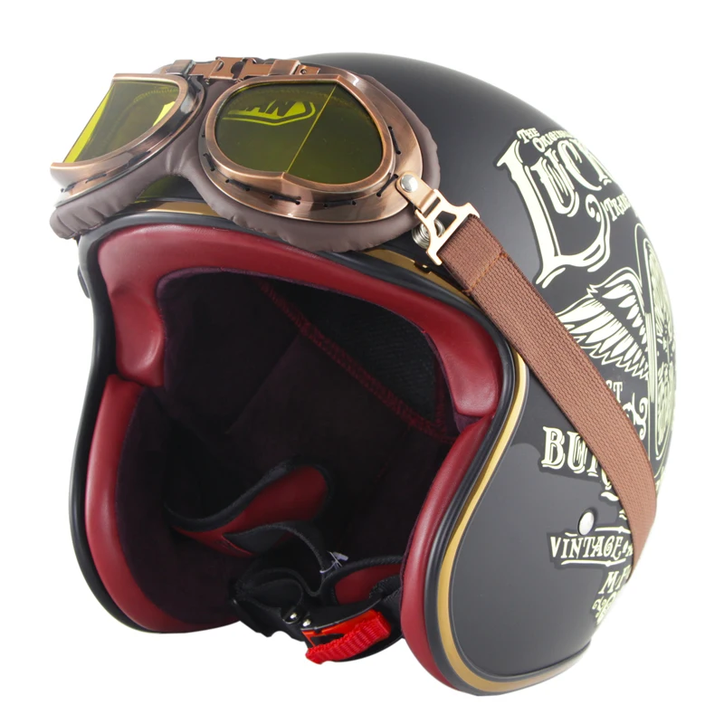 Motorcycle Helmet Leather Scooter Classic Retro Vintage Open Face Helmet Casque Moto Scooter Chopper Cruiser Helmet With Glasses
Motorcycle Helmet Leather Scooter Classic Retro Vintage Open Face Helmet Casque Moto Scooter Chopper Cruiser Helmet With Glasses