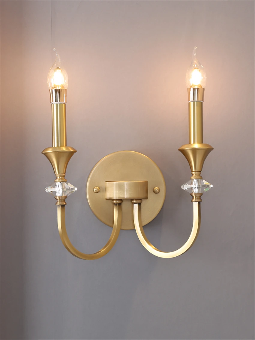 American retro all copper candle wall lamps bedroom bedside lamp living room luxury study aisle gold crystal sconces lights
American retro all copper candle wall lamps bedroom bedside lamp living room luxury study aisle gold crystal sconces lights