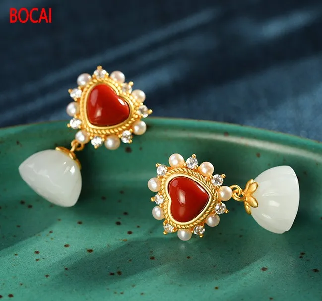 Real S925 Sterling Silver Southern Red Agate Love Heart Shaped White Jade Lotus Pendant Lady High-end Silver Stud Earrings
Real S925 Sterling Silver Southern Red Agate Love Heart Shaped White Jade Lotus Pendant Lady High-end Silver Stud Earrings