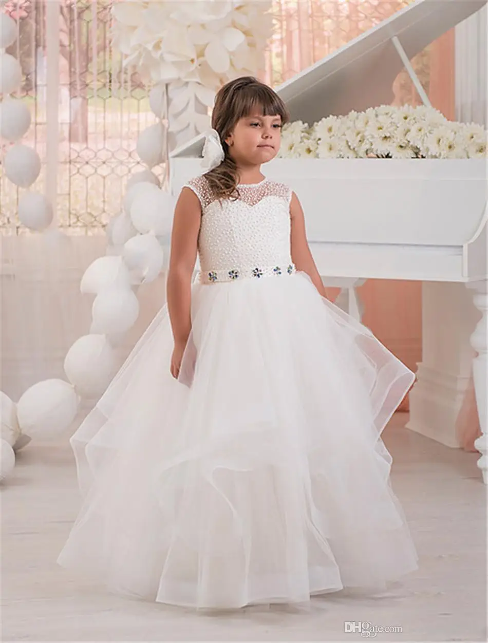 White Crystals Beaded Flower Girl Dresses For Wedding Crew Sleeveless Tulle Layered Children Prom Dresses Little Girl Birthday P
White Crystals Beaded Flower Girl Dresses For Wedding Crew Sleeveless Tulle Layered Children Prom Dresses Little Girl Birthday P