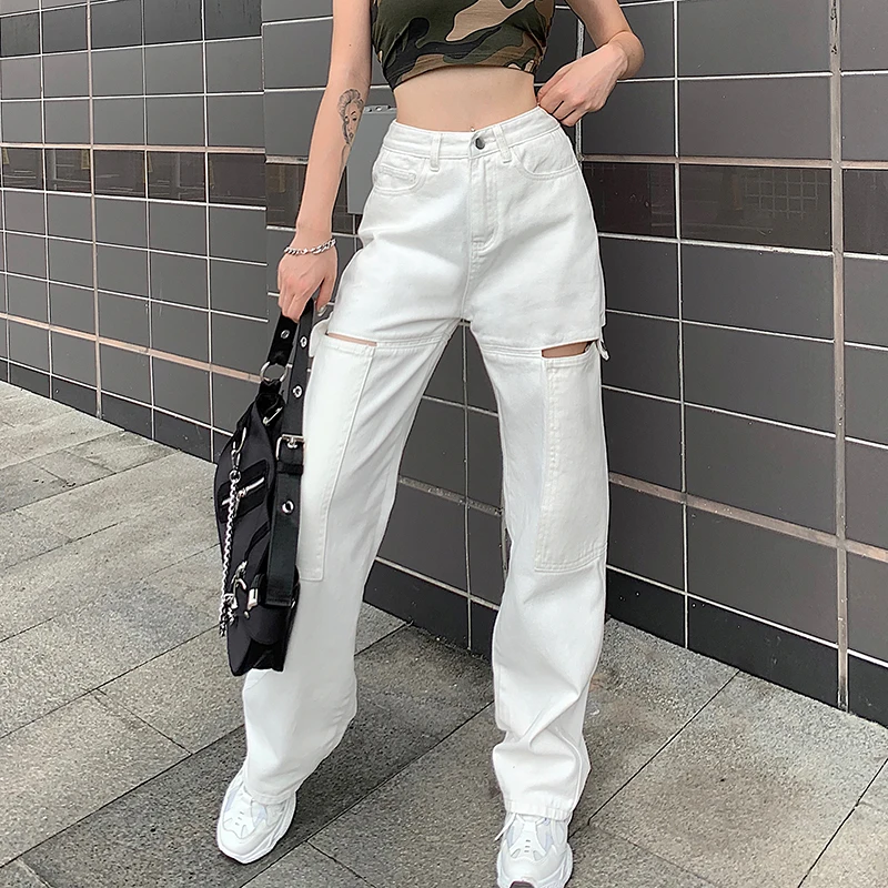 Fashion Hollow Out White Women's Jeans Streetwear High Waist Button Denim Pants Vintage Straight Harajuku Cargo Trousers
Fashion Hollow Out White Women's Jeans Streetwear High Waist Button Denim Pants Vintage Straight Harajuku Cargo Trousers