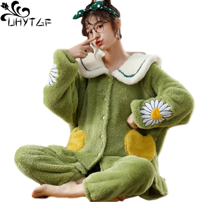 UHYTGF Pajamas Women Flannel Long Sleeves Warm Autumn Winter Sleepwear Set Coral Fleece Sweet Cute Homewear Female Nightgown1859
UHYTGF Pajamas Women Flannel Long Sleeves Warm Autumn Winter Sleepwear Set Coral Fleece Sweet Cute Homewear Female Nightgown1859