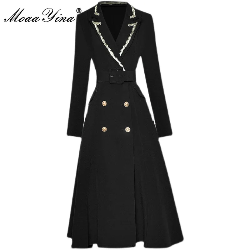 MoaaYina Designer Autumn Winter Trench Women Embroidery Turn-down Collar Long Sleeve belt Double Breasted Blck Outwear Overcoat
MoaaYina Designer Autumn Winter Trench Women Embroidery Turn-down Collar Long Sleeve belt Double Breasted Blck Outwear Overcoat