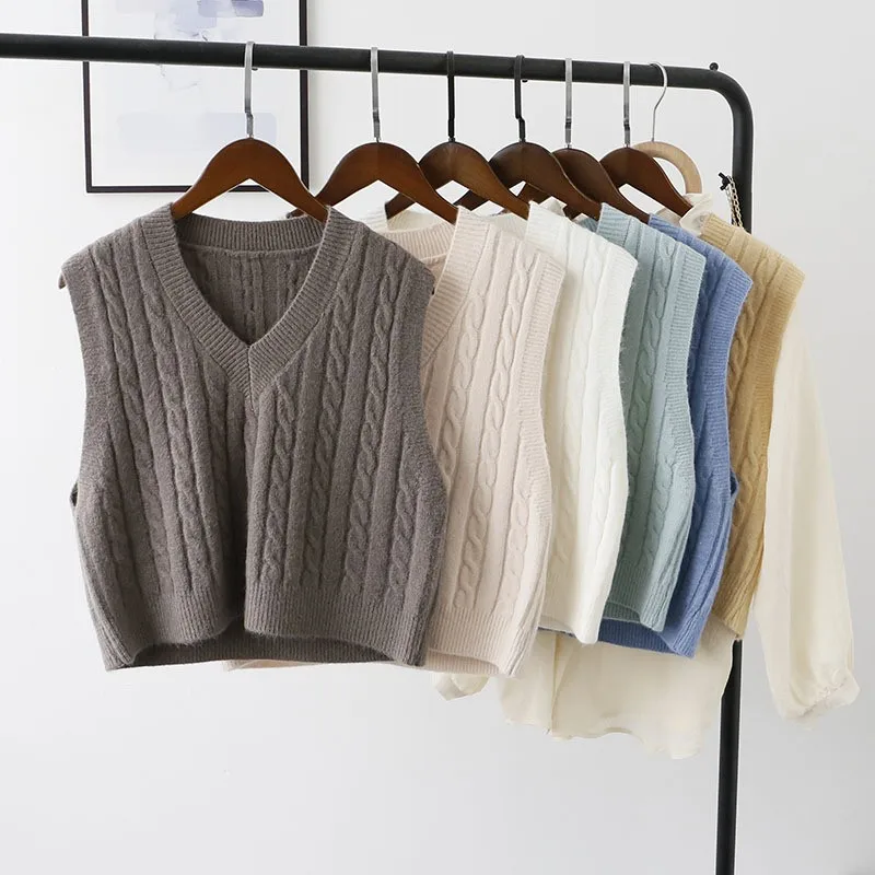 Spring Autumn Women Short Knitted Sweater Sleeveless Women Loose Sweater Vest Ladies V-neck Pullover Tank Tops Female Coats
Spring Autumn Women Short Knitted Sweater Sleeveless Women Loose Sweater Vest Ladies V-neck Pullover Tank Tops Female Coats