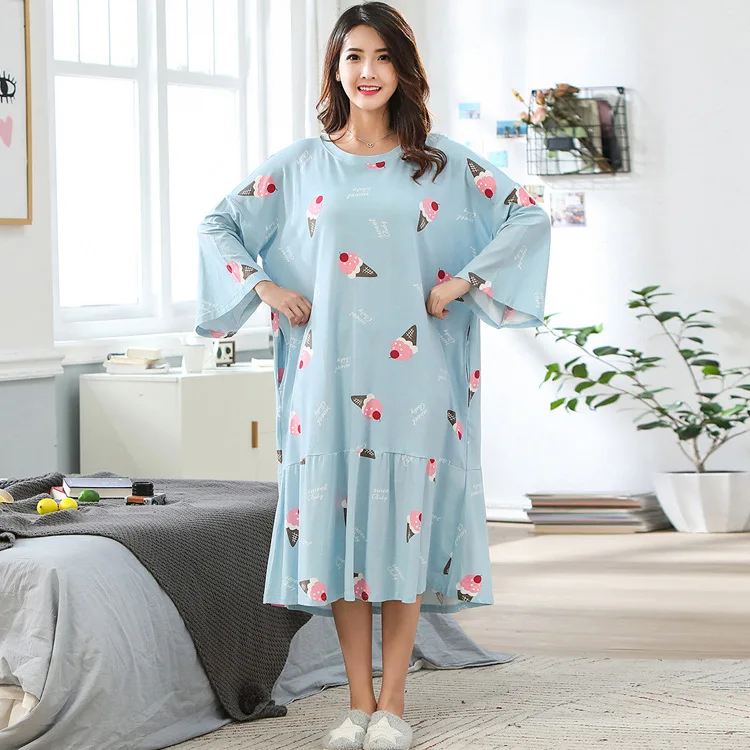 New female long-sleeved nightdress knit cotton plus fertilizer XL ice cream long pajamas nightdress comfortable breathable cool
New female long-sleeved nightdress knit cotton plus fertilizer XL ice cream long pajamas nightdress comfortable breathable cool