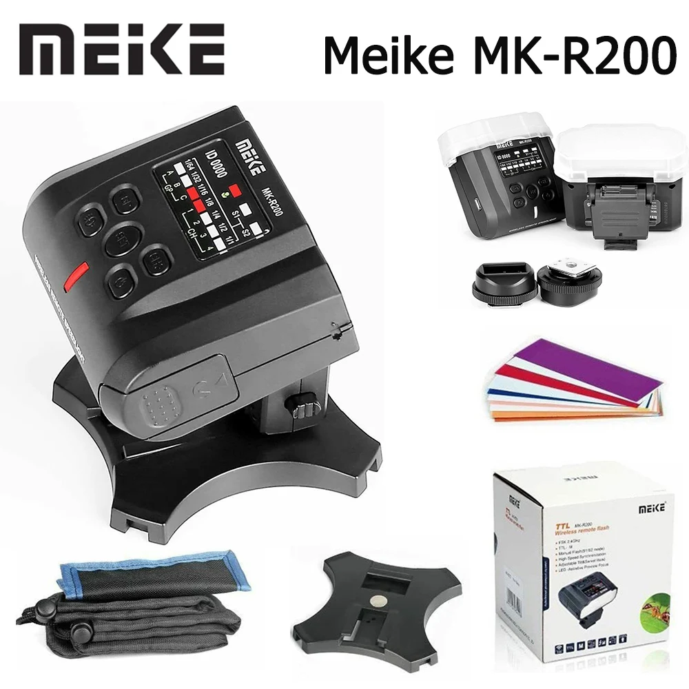 Meike MK-R200 2,4 GHz беспроводная дистанционная вспышка для цифровых зеркальных фотокамер Nikon рассеиватель вспышки
Meike MK-R200 2,4 GHz беспроводная дистанционная вспышка для цифровых зеркальных фотокамер Nikon рассеиватель вспышки