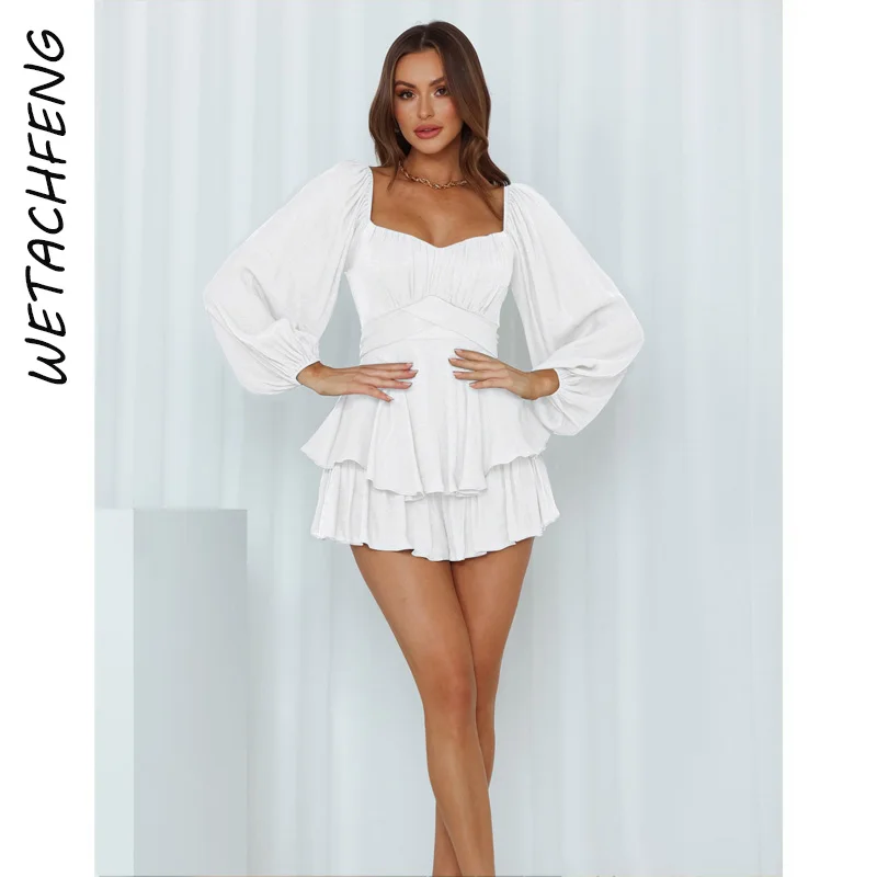 Elegant White Jumpsuit Sexy Square Collar Lantern Sleeve Ruffles Playsuits Autumn One Piece Outfits Backless Women Romper Shorts
Elegant White Jumpsuit Sexy Square Collar Lantern Sleeve Ruffles Playsuits Autumn One Piece Outfits Backless Women Romper Shorts