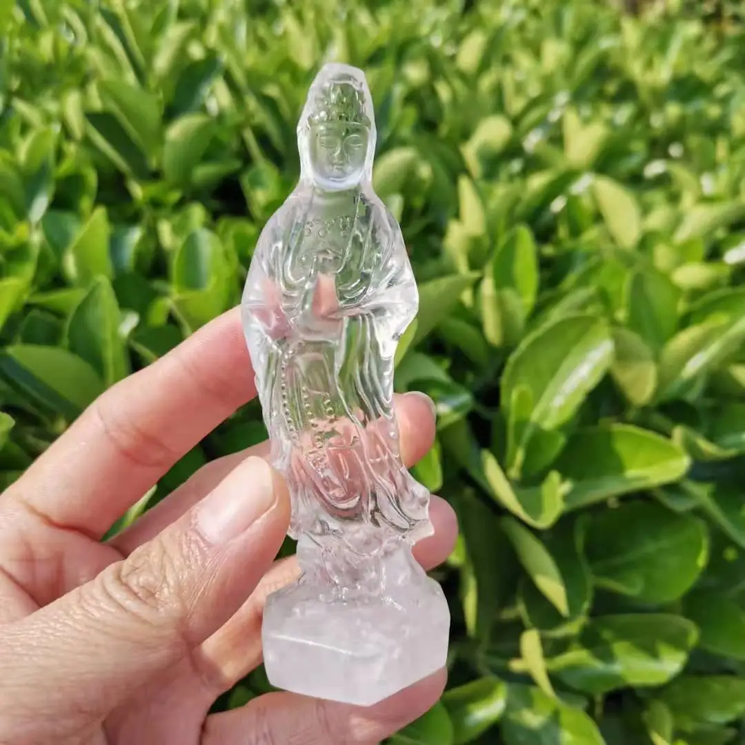 Natural clear quartz crystal Guanyin carved transparent crystal Avalokitesvara statue
Natural clear quartz crystal Guanyin carved transparent crystal Avalokitesvara statue