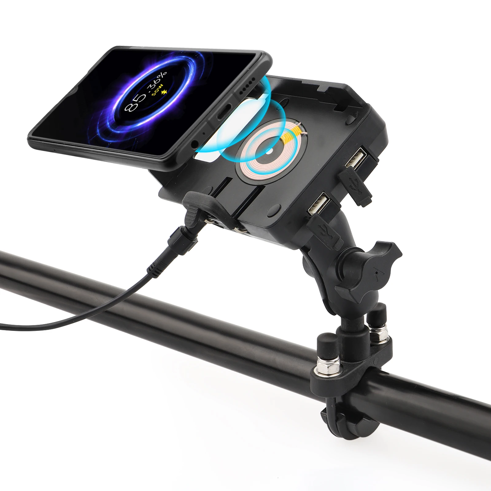 For Bars Rails 0.5" - 1.25" in Diameter Compat Motorcycle mobile phone holder wireless/USB fast charger holder U-bolt universal
For Bars Rails 0.5" - 1.25" in Diameter Compat Motorcycle mobile phone holder wireless/USB fast charger holder U-bolt universal