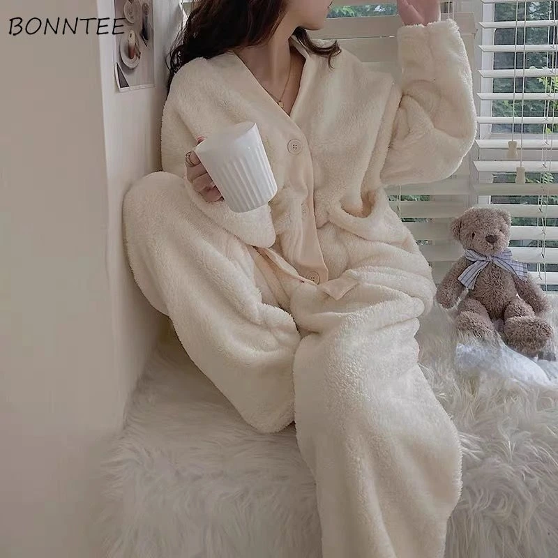 Women Pajama Sets V-neck Single Breasted Aesthetic Winter Full Length Tender All Match Feminino Homewear Cozy Warm Fashion Ins
Women Pajama Sets V-neck Single Breasted Aesthetic Winter Full Length Tender All Match Feminino Homewear Cozy Warm Fashion Ins